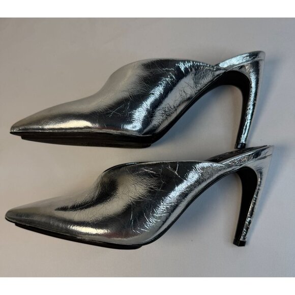 Vince Camuto Bridget Women's Size 5 Mule SIlver Leather High Heel Pointed Classy - Picture 6 of 11